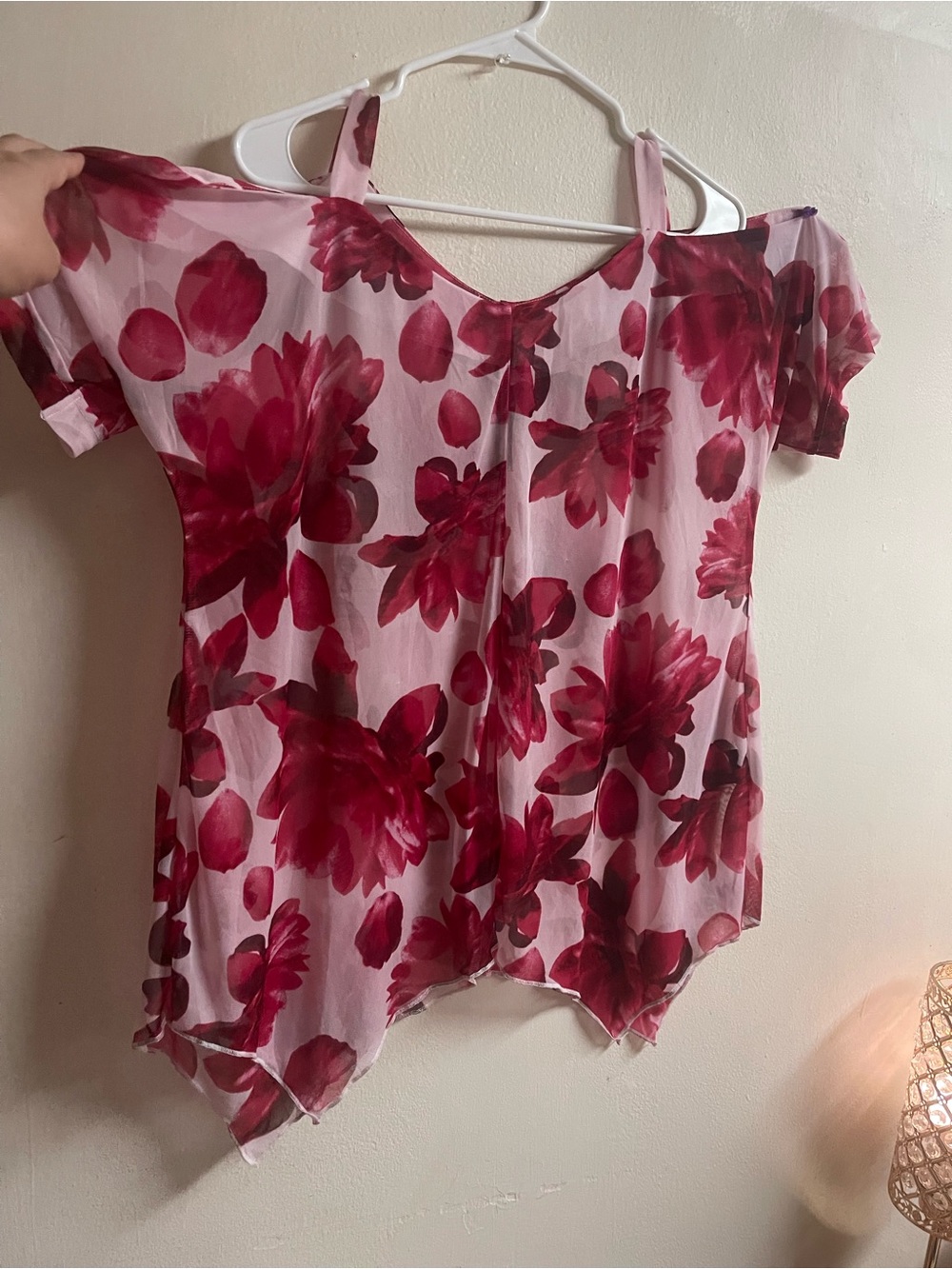 Women's Pink Floral Cold-Shoulder Top